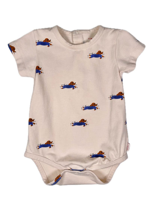 12 mo Tiny Cottons, Cream, Doggy paddle print short-sleeve onesie, soft pima cotton