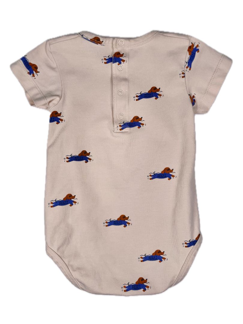 12 mo Tiny Cottons, Cream, Doggy paddle print short-sleeve onesie, soft pima cotton