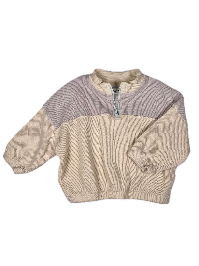 12-18 mo Zara, Cream, Waffle-knit quater-zip light sweater, lilac top & teal zipper