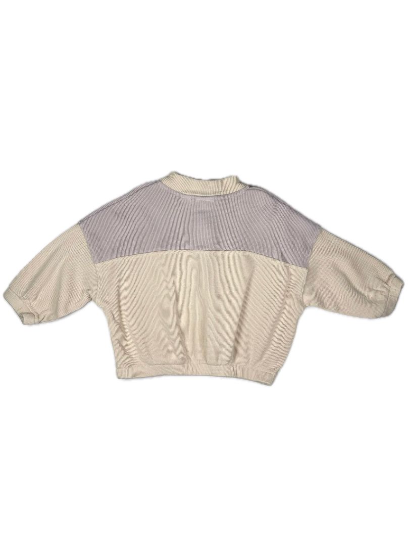 12-18 mo Zara, Cream, Waffle-knit quater-zip light sweater, lilac top & teal zipper