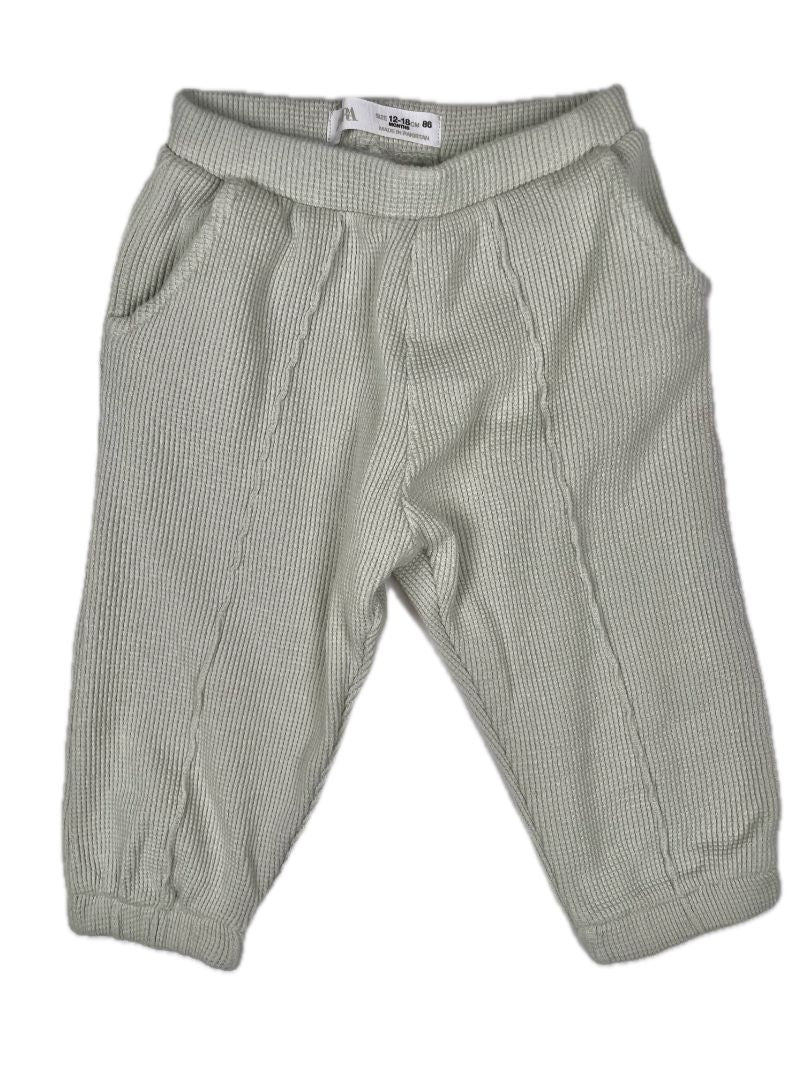 12-18 mo Zara, Green, Waffle-knit pull-on pants w/ vertical seams & pockets