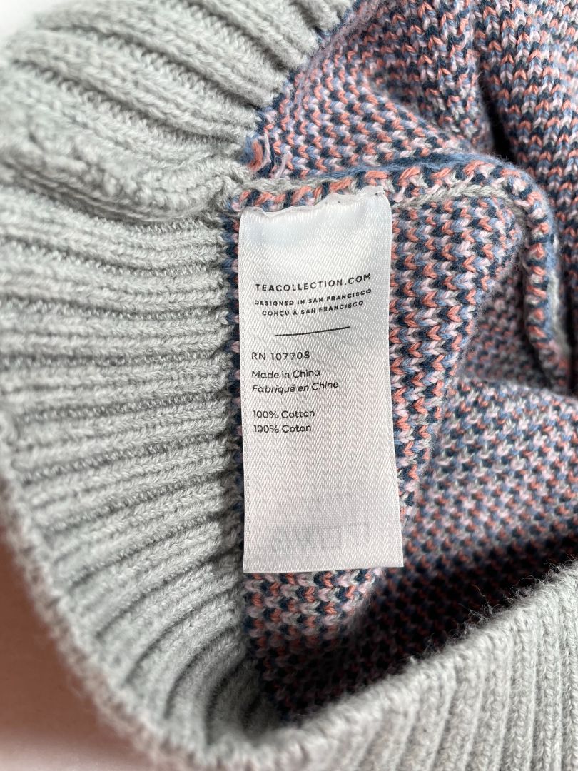 2-3 Tea Collection, Grey, Long floral button-up cardigan, soft-combed cotton