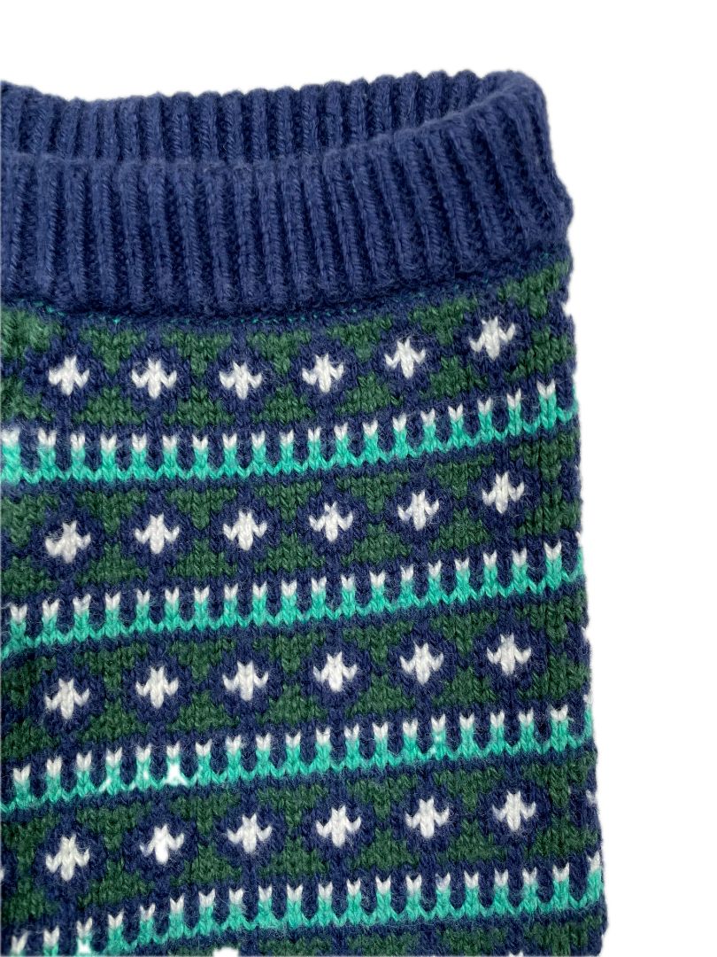6-12 mo, Janie and Jack, Blue, Fair isle knit pull-on sweater leggings, green/white