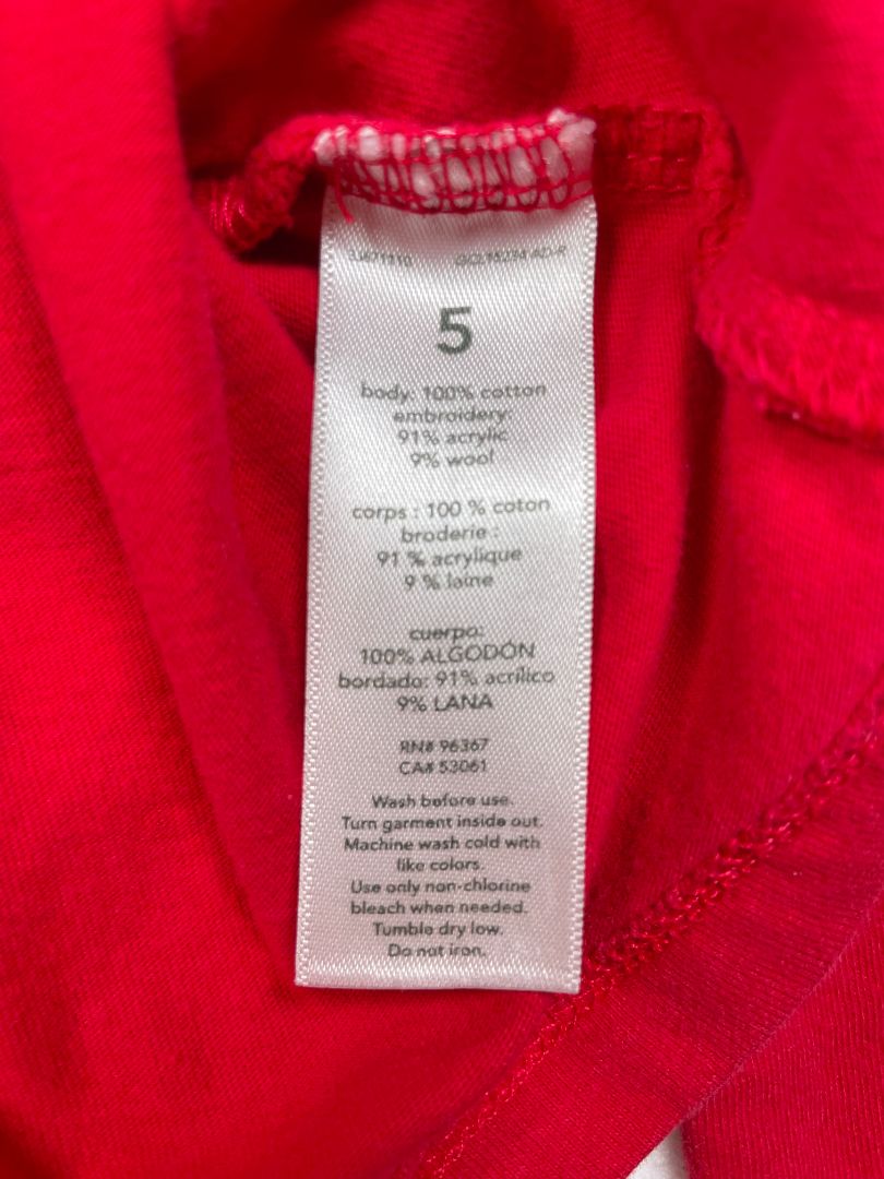 5/5T, OshKosh B'Gosh, Red, Long-sleeve shirt w/ embroidered snowflake, red sequins