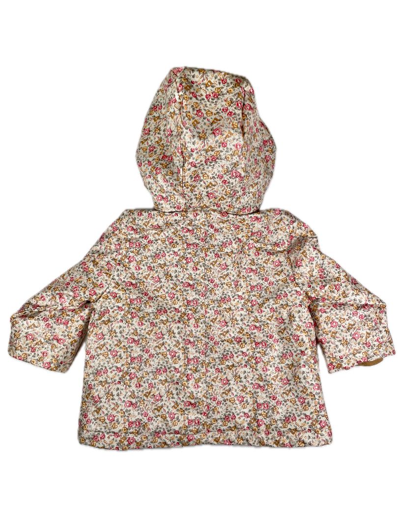 12-18 mo Zara, Cream, Rubberized floral raincoat w/ cozy lined hood, pink/yellow