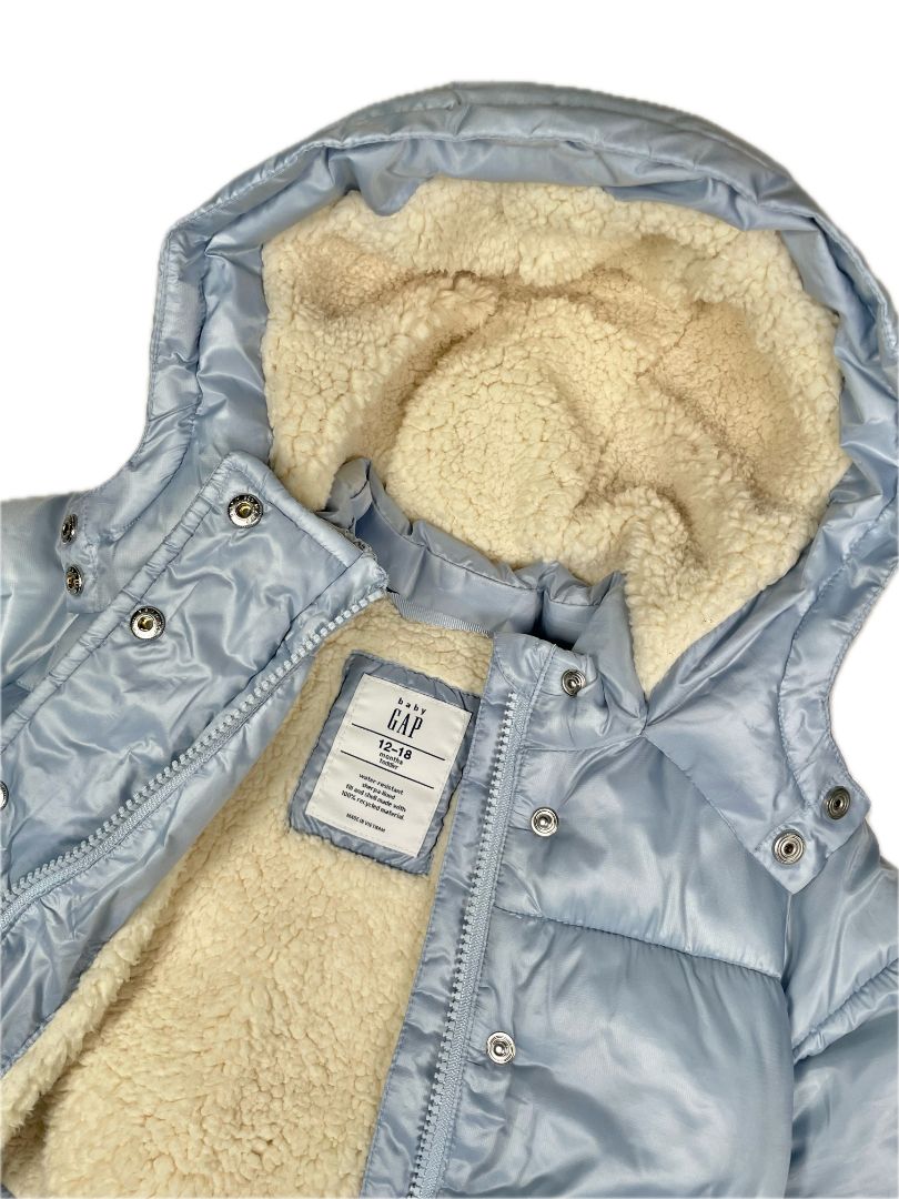 12-18 mo babyGap, Blue, Shearling-lined shiny winter puffer jacket