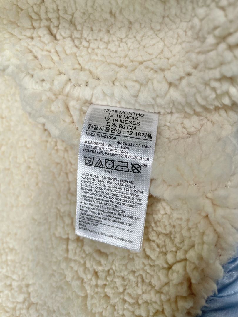 12-18 mo babyGap, Blue, Shearling-lined shiny winter puffer jacket