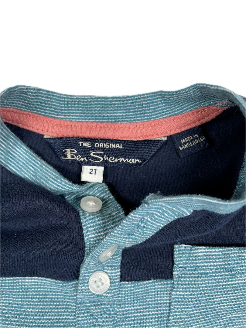 2/2T Ben Sherman, Blue, Short-sleeve two-tone button neck shirt w/ pocket, navy/blue