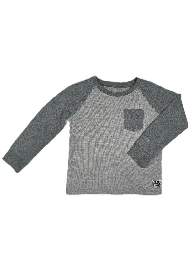 5/5T OshKosh B'Gosh, Grey, Long-sleeve two-tone waffle baseball shirt w/ pocket