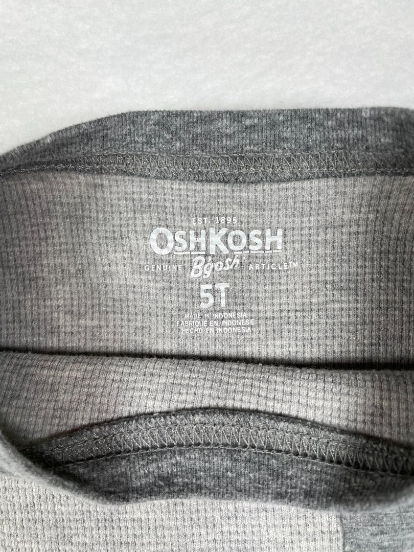 5/5T OshKosh B'Gosh, Grey, Long-sleeve two-tone waffle baseball shirt w/ pocket