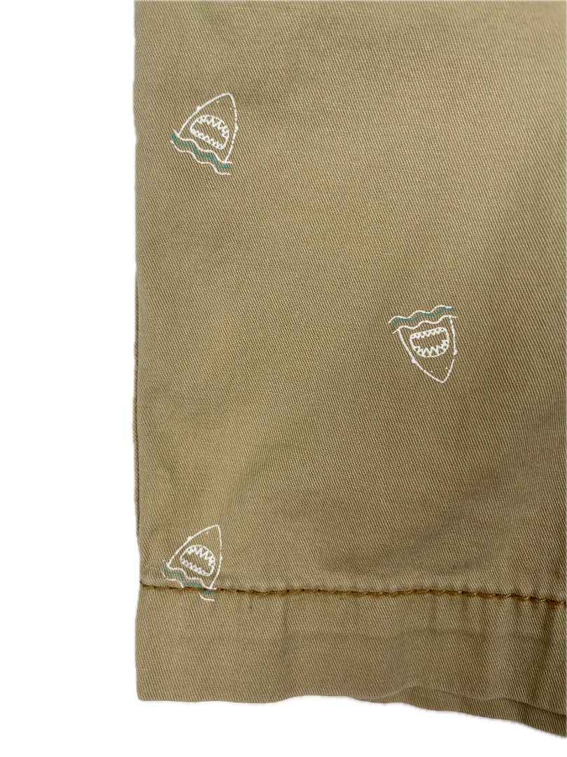 4/4T OshKosh B'Gosh, Brown, Drawstring shark print khaki shorts