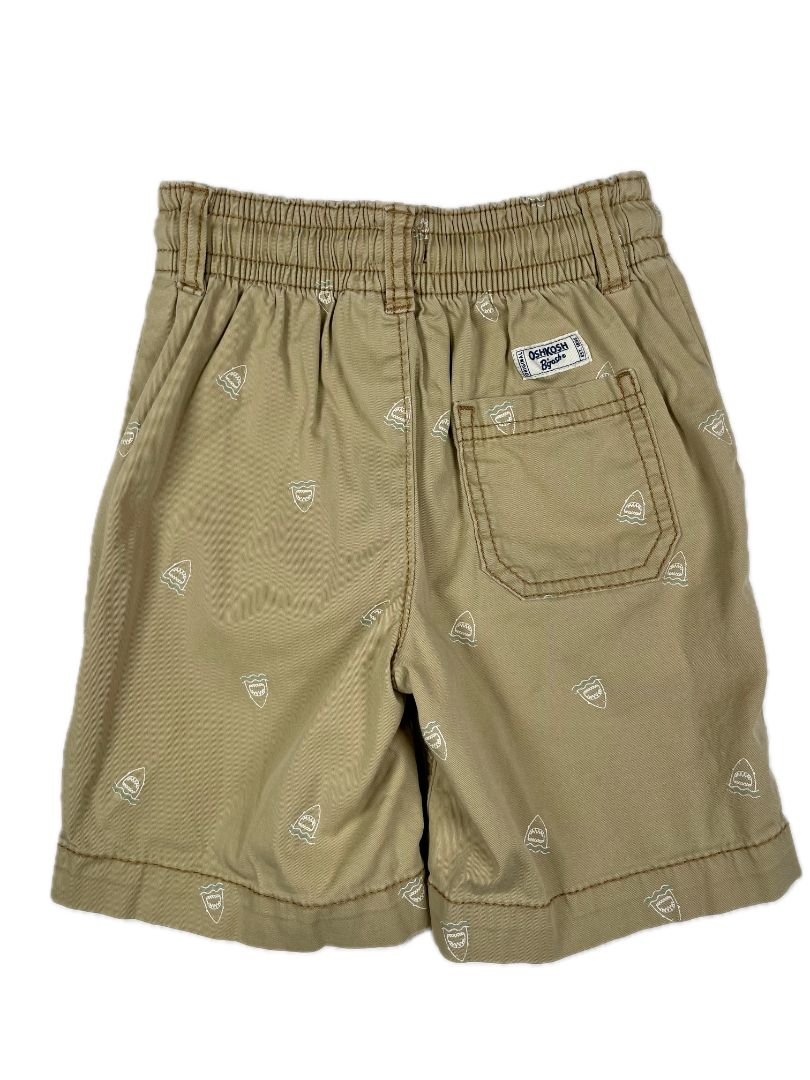 4/4T OshKosh B'Gosh, Brown, Drawstring shark print khaki shorts