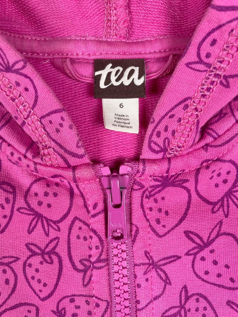 6 Tea Collection, Pink, Strawberry print zip-up hoodie