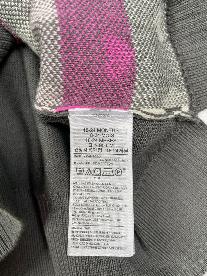 18-24 mo, babyGap, Grey, NEW w/ tags - Boxy knit heart sweater, pink/light pink/white