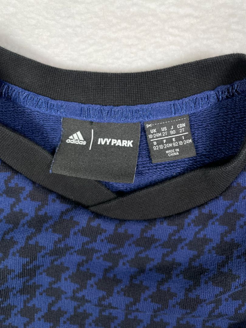 2/2T, Adidas x Ivy Park [Beyoncé], Black, Blue houndstooth pullover sweatshirt