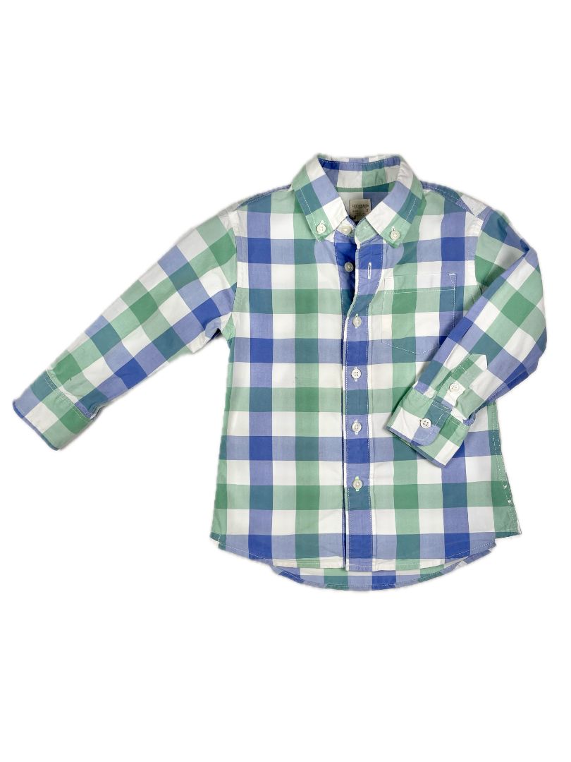 2/2T J.Crew Crewcuts, Green, Long-sleeve plaid button up shirt blue/green