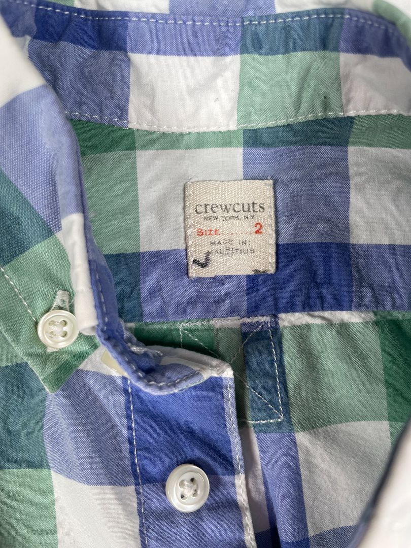 2/2T J.Crew Crewcuts, Green, Long-sleeve plaid button up shirt blue/green