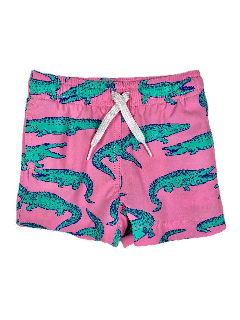 12 mo Chubbies, Pink, Alligator print drawstring classic swim trunk