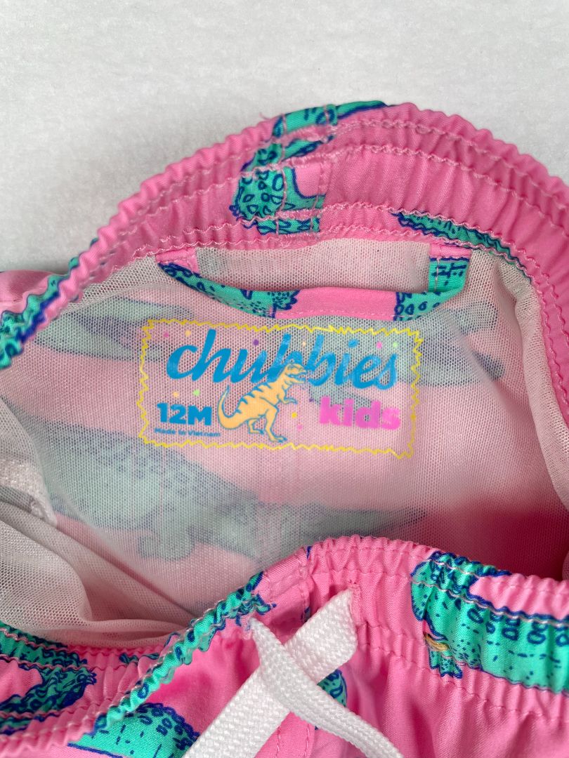 12 mo Chubbies, Pink, Alligator print drawstring classic swim trunk