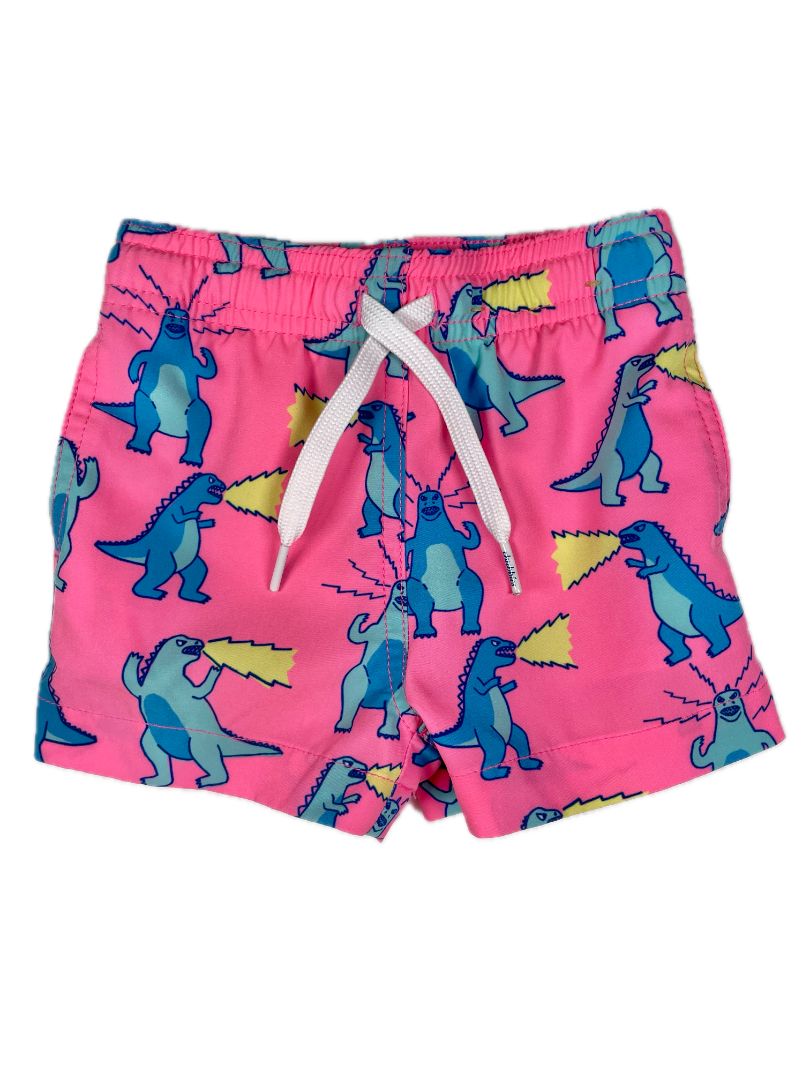 12 mo Chubbies, Pink, Godzilla print drawstring classic swim trunks