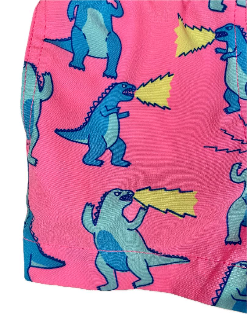 12 mo Chubbies, Pink, Godzilla print drawstring classic swim trunks