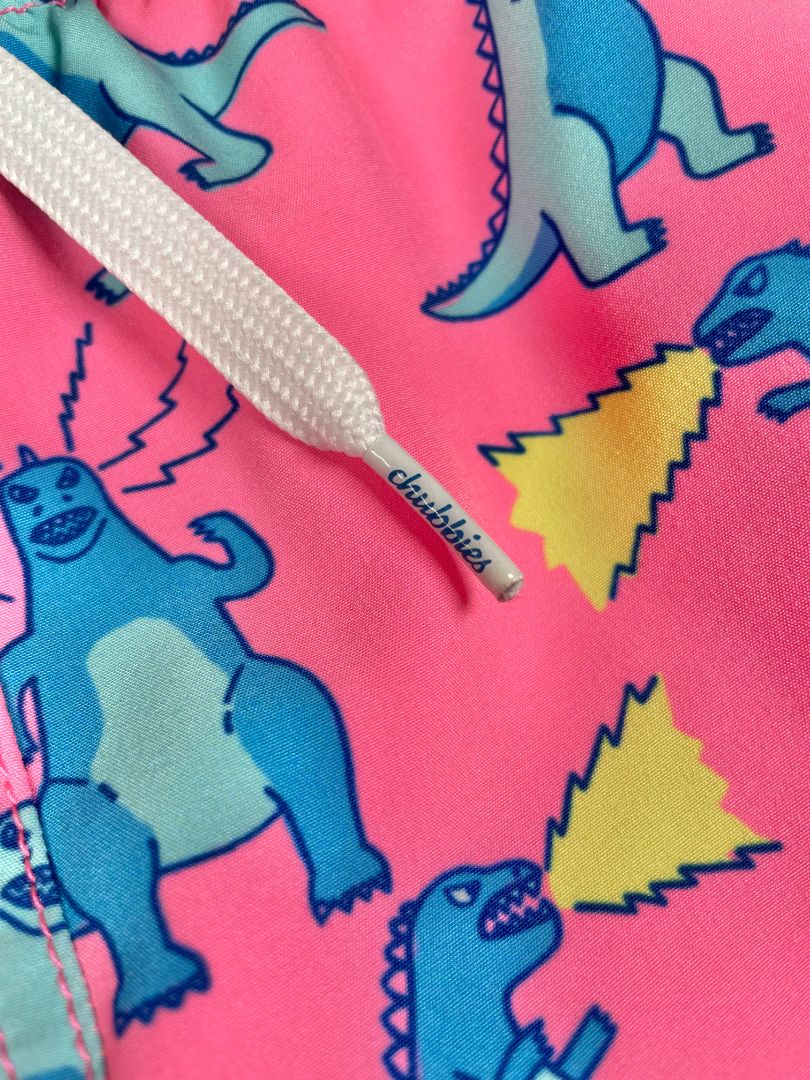 12 mo Chubbies, Pink, Godzilla print drawstring classic swim trunks