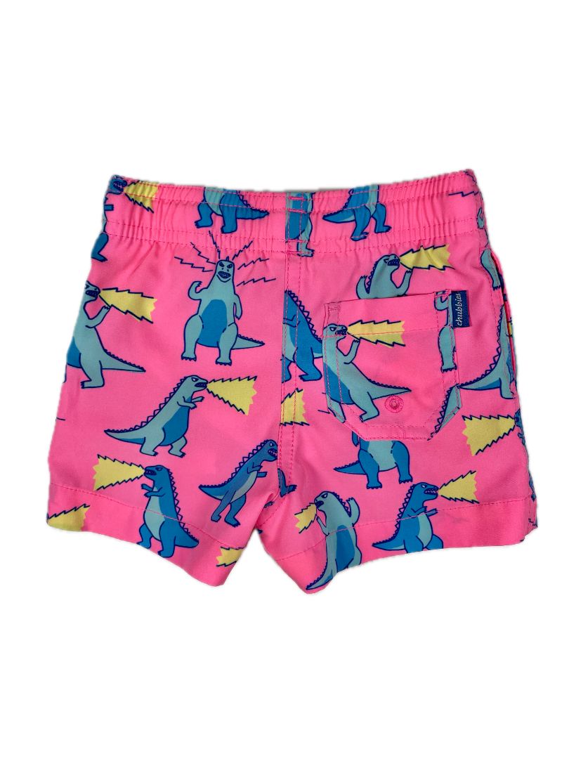 12 mo Chubbies, Pink, Godzilla print drawstring classic swim trunks