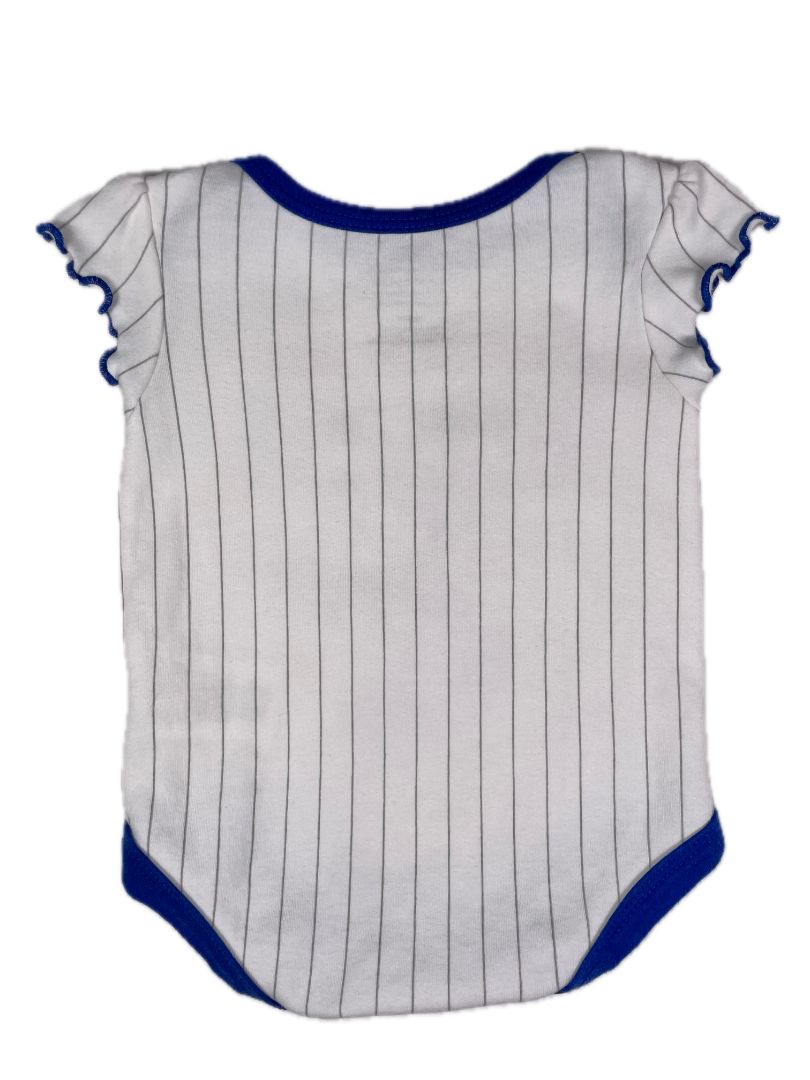 0-3 mo Team Athletics, White, MLB short-sleeve NY Mets onesie w/ Mr. Met, ruffle sleeve