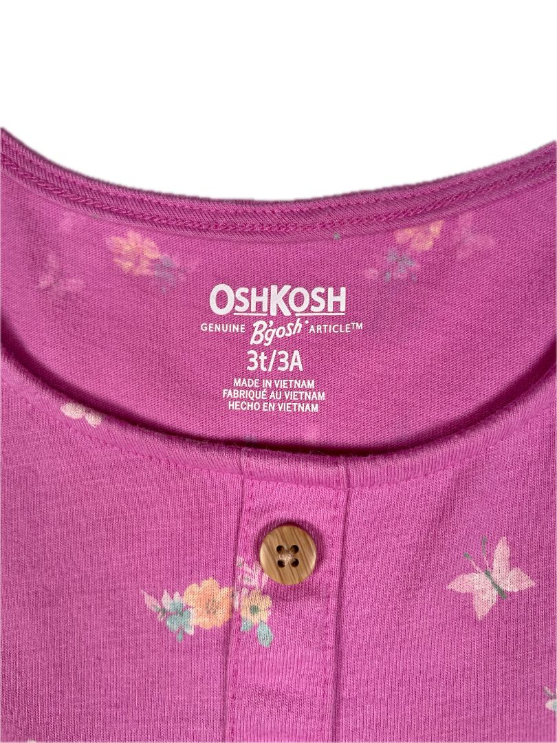 3/3T OshKosh B'Gosh, Pink, Short-sleeve butterfly/flower print shirt, decorative buttons