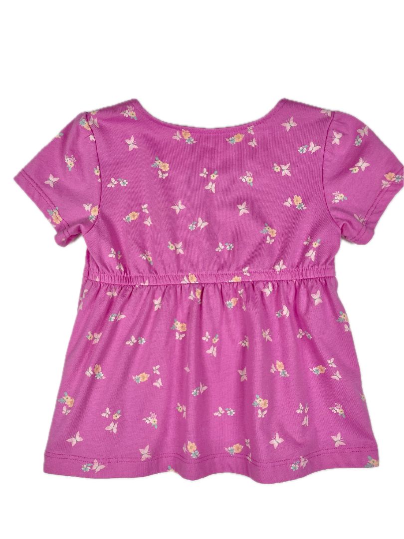 3/3T OshKosh B'Gosh, Pink, Short-sleeve butterfly/flower print shirt, decorative buttons