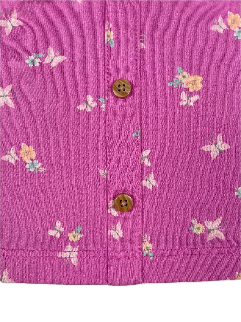 3/3T OshKosh B'Gosh, Pink, Short-sleeve butterfly/flower print shirt, decorative buttons