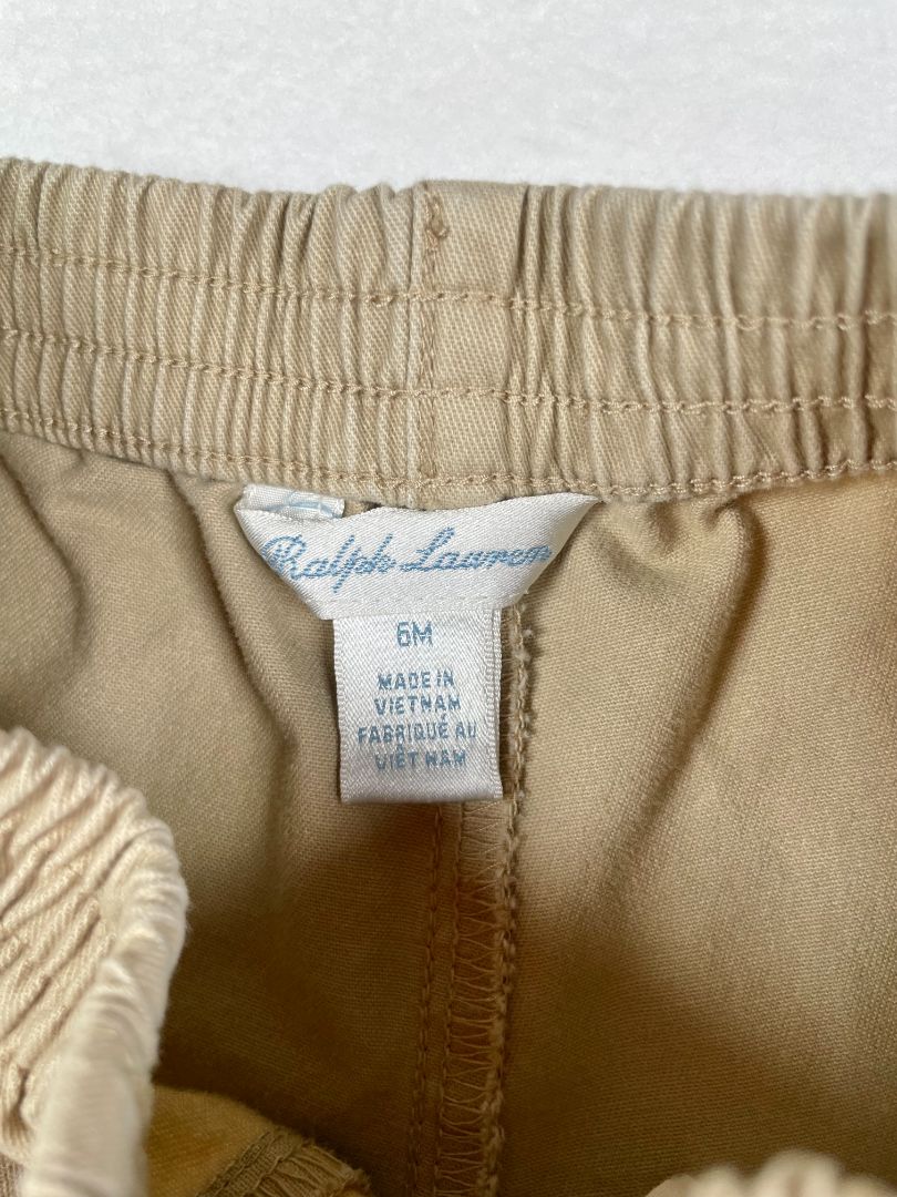 6 mo Ralph Lauren, Brown, Elastic pull-on khaki shorts