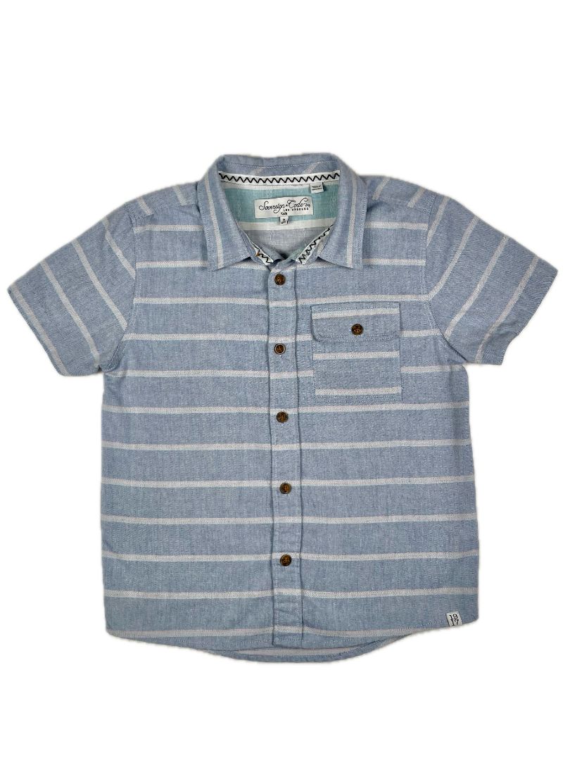 5/5T Sovereign Code, Blue, Short-sleeve striped button-up shirt