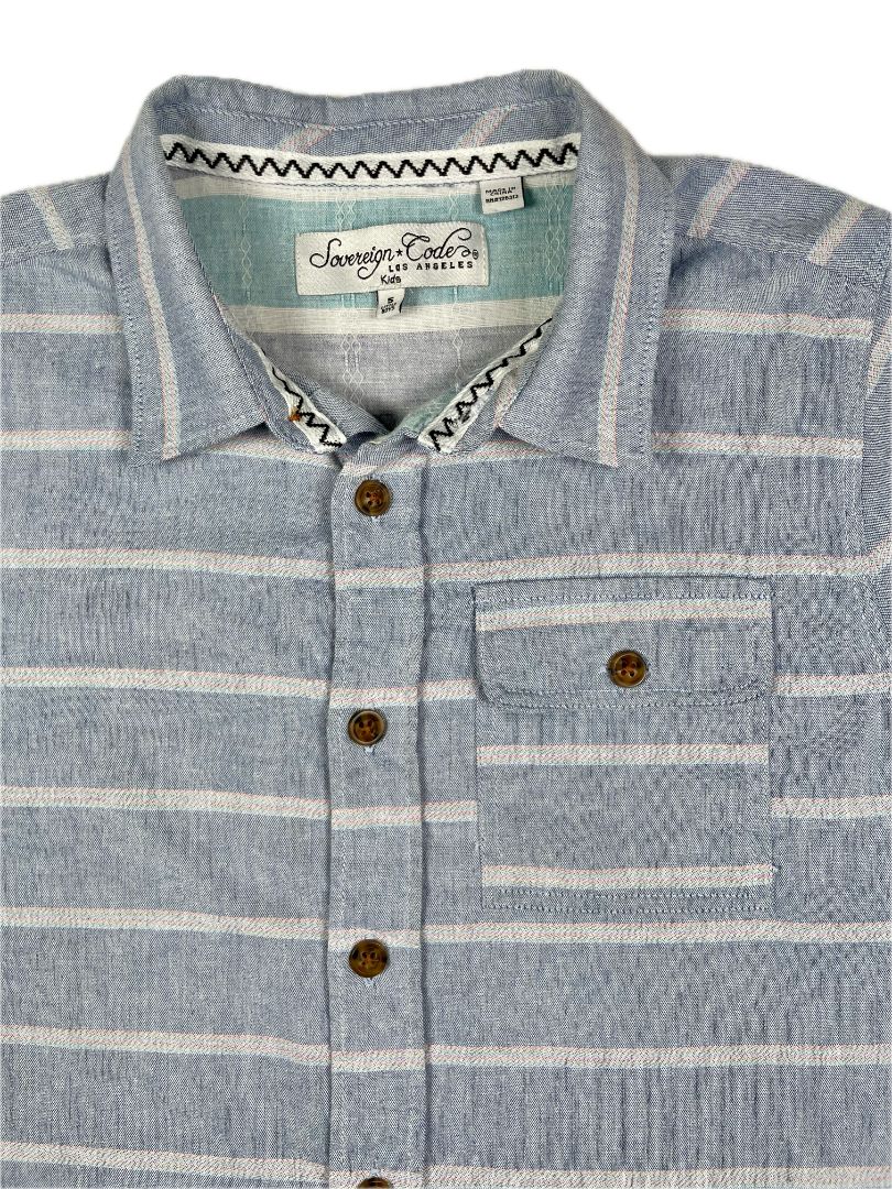 5/5T Sovereign Code, Blue, Short-sleeve striped button-up shirt