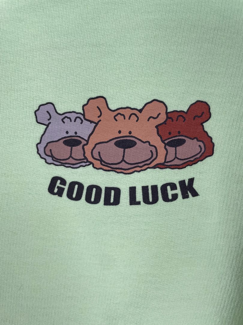 5-6, Made & Blue, Green, Korean "Good Luck" bears light sweatshirt