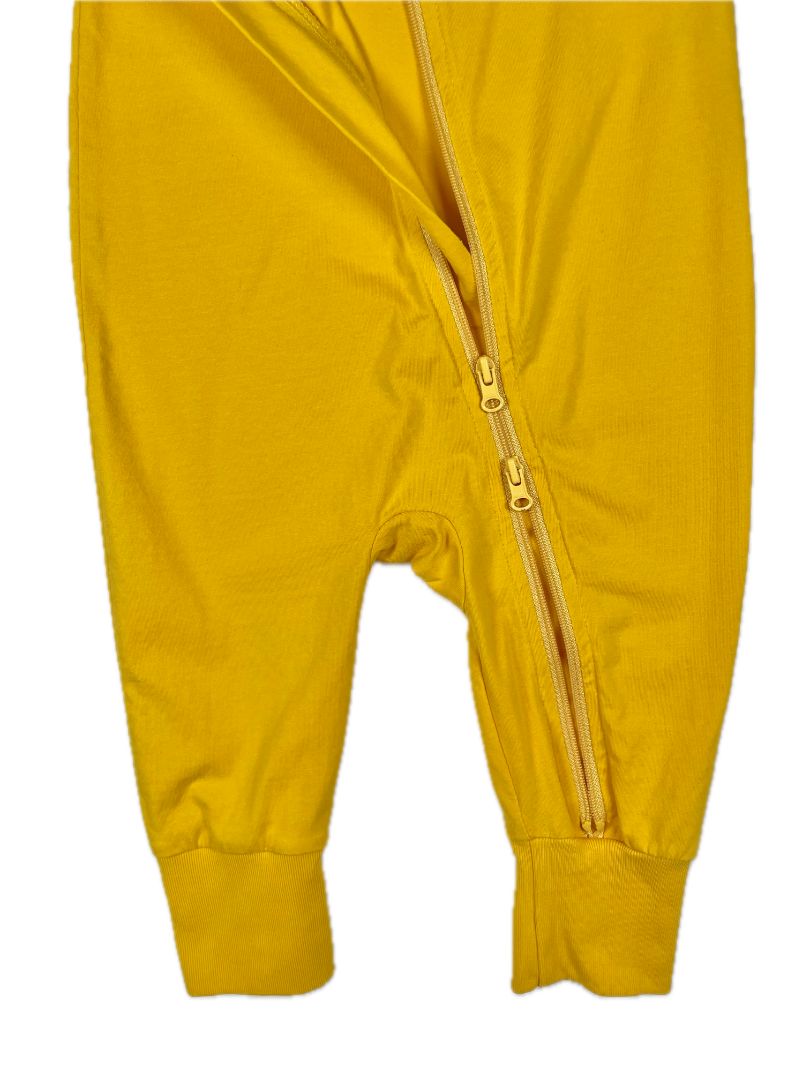 6-12 mo, Teach Leanbh, Yellow, Short-sleeve cotton romper w/ 2-way zipper
