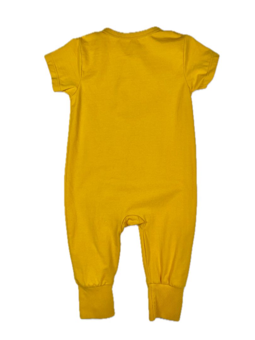 6-12 mo, Teach Leanbh, Yellow, Short-sleeve cotton romper w/ 2-way zipper