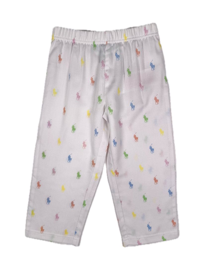 3/3T Polo Ralph Lauren, White, Pastel Polo logo print elastic pajama pants