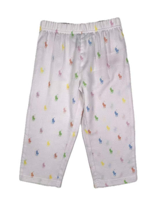 3/3T Polo Ralph Lauren, White, Pastel Polo logo print elastic pajama pants