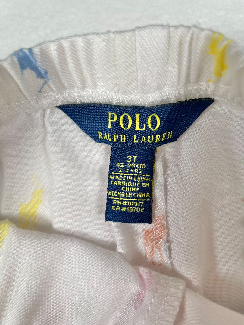 3/3T Polo Ralph Lauren, White, Pastel Polo logo print elastic pajama pants