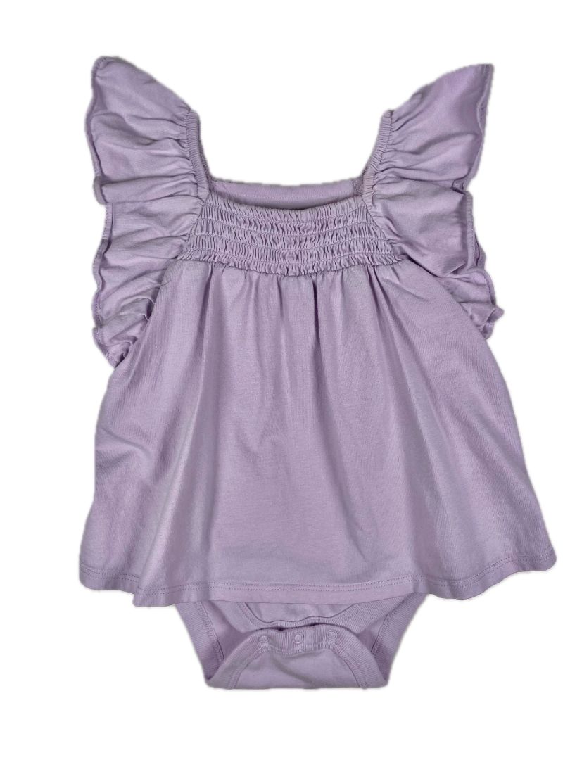 6-12 mo babyGap, Purple, Flutter-sleeve onesie dress w/ smocked chest, lavender