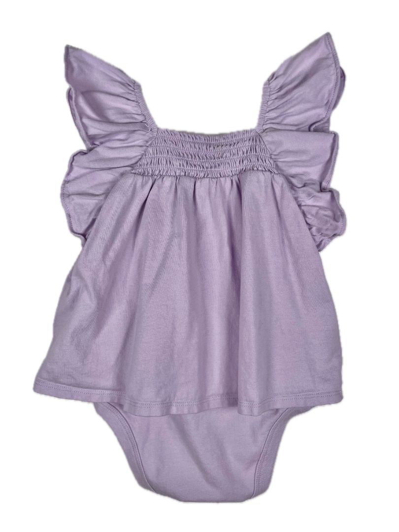 6-12 mo babyGap, Purple, Flutter-sleeve onesie dress w/ smocked chest, lavender