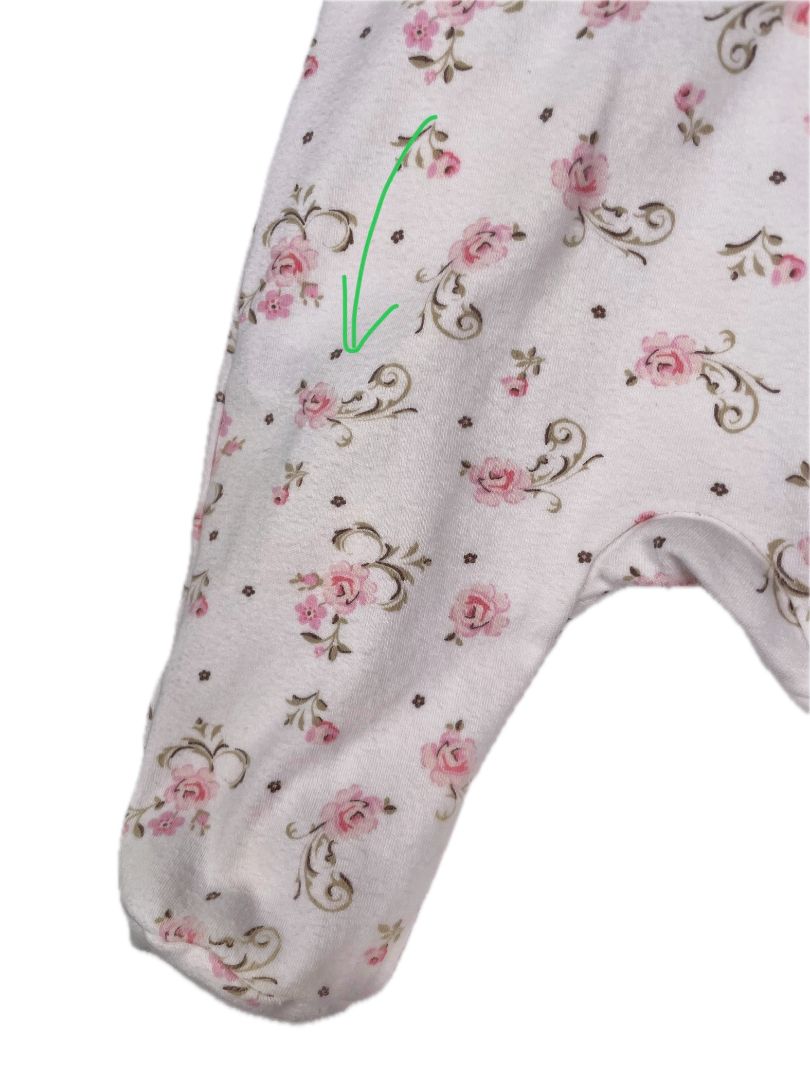 3 mo Little Me, White, Floral print, footed, snap-up coverall w/ ruffle and bows, pink/green