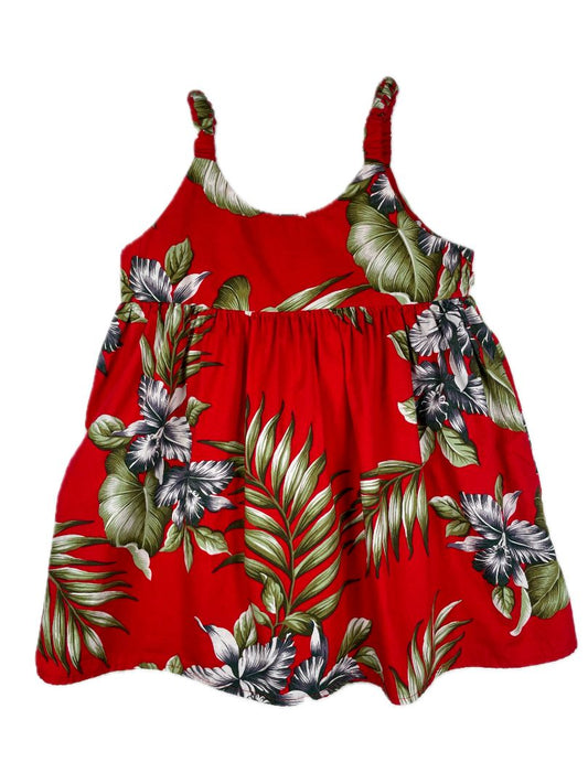 12 mo Aloha Republic, Red, Tropical print dress w/ ruched straps & tie back