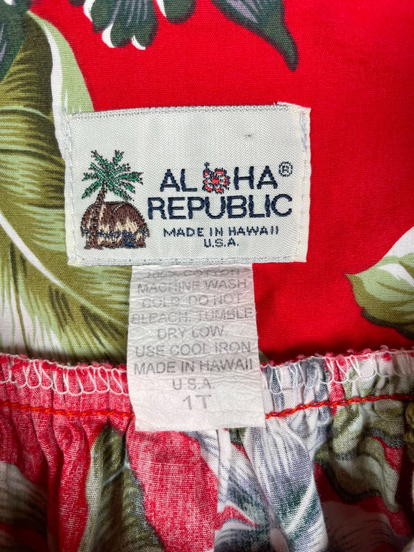 12 mo Aloha Republic, Red, Tropical print dress w/ ruched straps & tie back