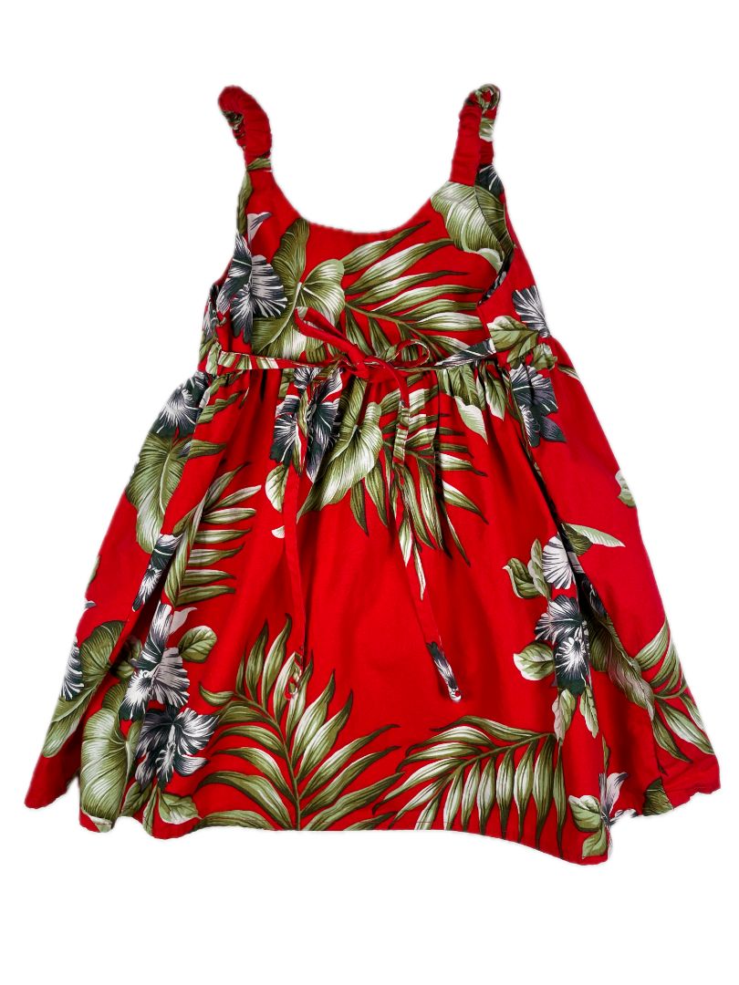 12 mo Aloha Republic, Red, Tropical print dress w/ ruched straps & tie back