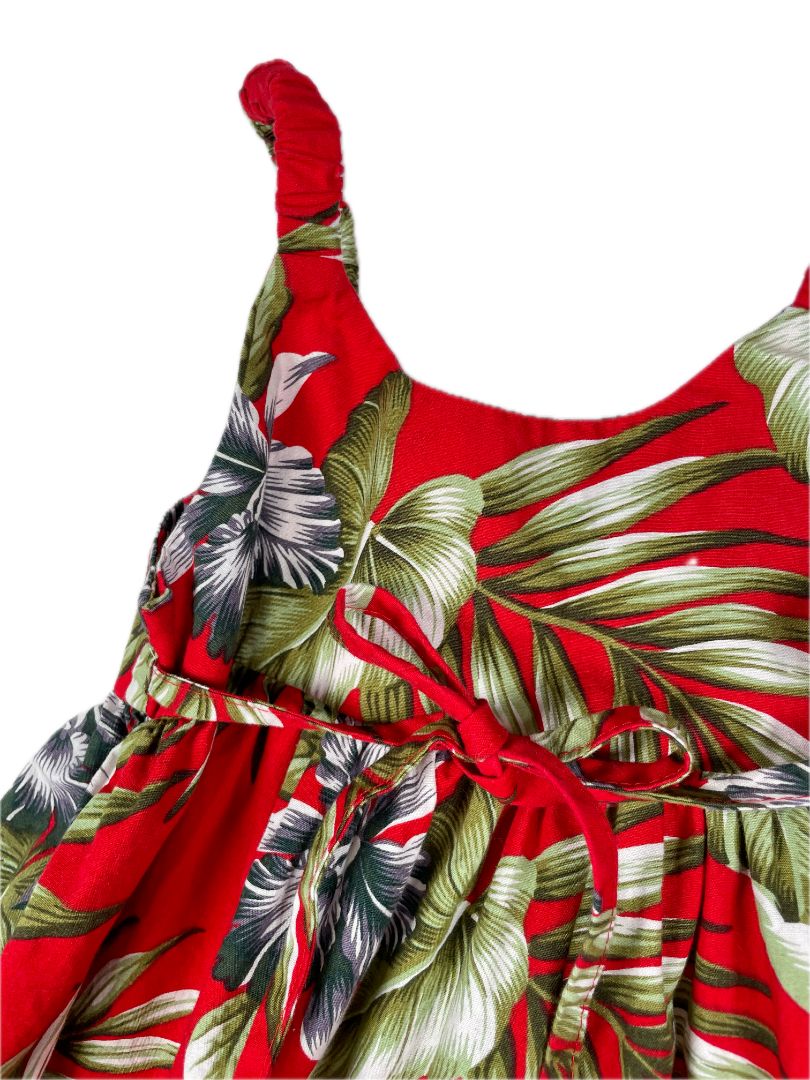 12 mo Aloha Republic, Red, Tropical print dress w/ ruched straps & tie back