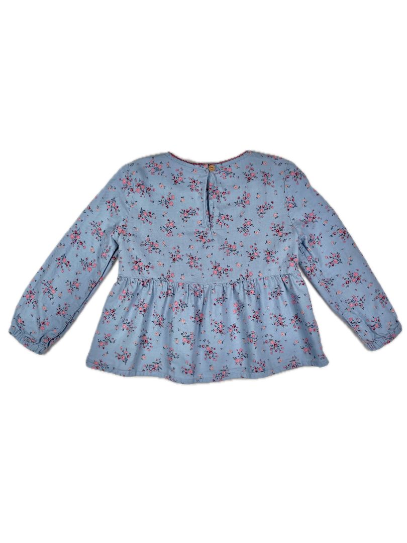 3/3T OshKosh B'Gosh, Blue, Long-sleeve pink floral print top w/ smocking at chest