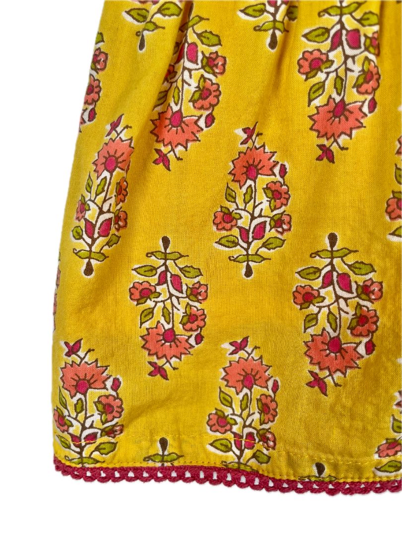 3-6 mo Yo Baby, Yellow, Floral block-print-style dress w/ flutter straps