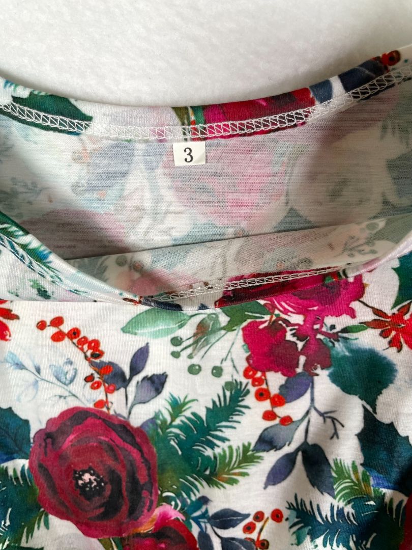 3/3T, Grace + Lucilla, Burgundy, Long-sleeve floral holiday dress, tulle skirt, ribbon bow